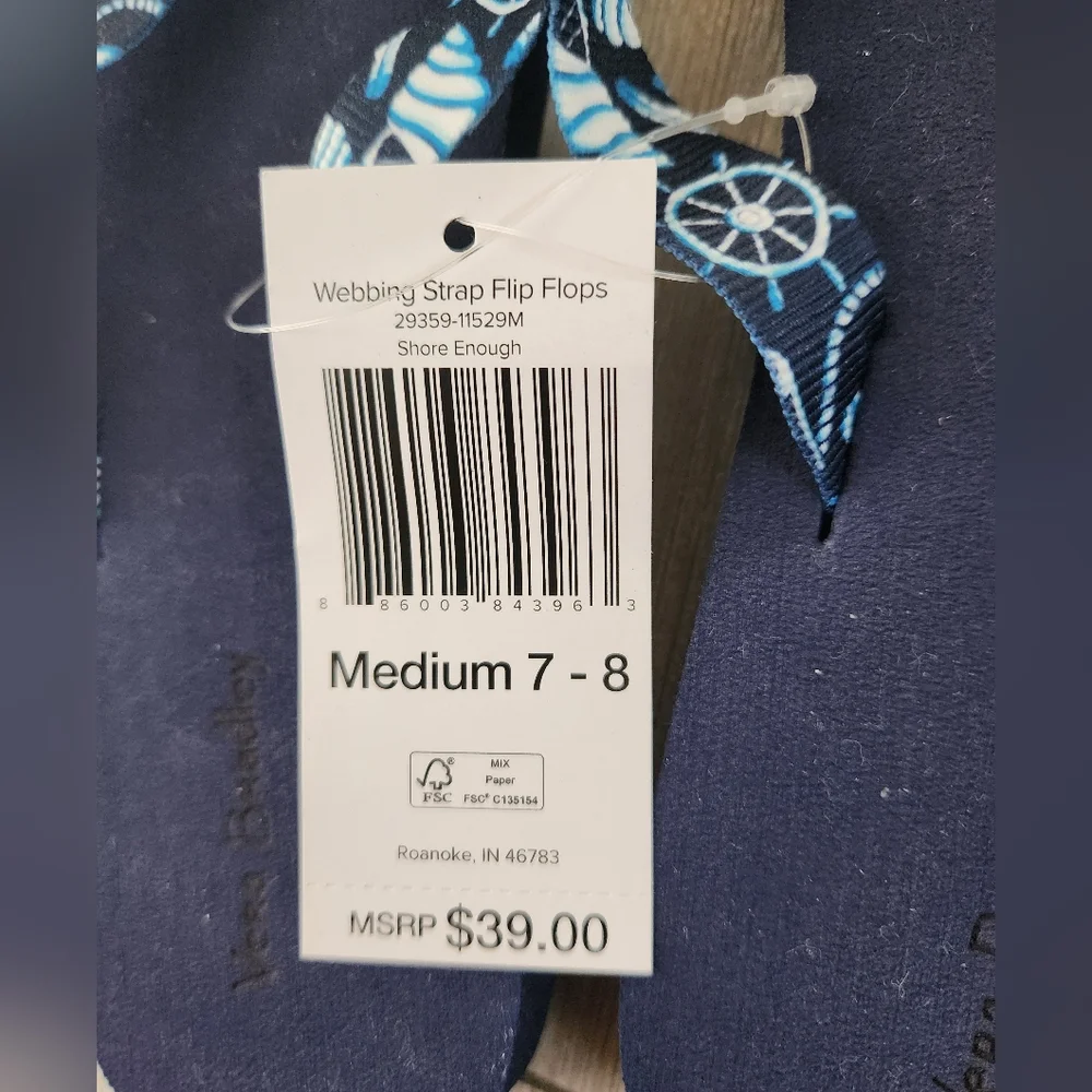 Vera Bradley Webbing Strap Flip Flops -SHORE ENOUGH -MEDIUM (7-8) **NEW